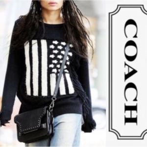 Coach American Flag Merino Wool Sweater Mohair Fringe Leather  X- Small XS $695